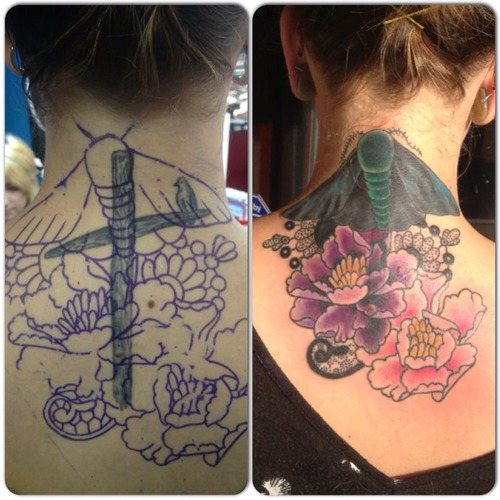 Neck And Chest Tattoos Traditional Butterfly Before And After